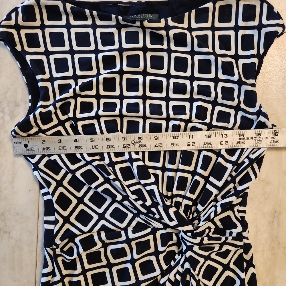 Lauren Ralph Lauren Shift Dress Sz: 8 Navy and White Geometric Dress - Picture 10 of 13